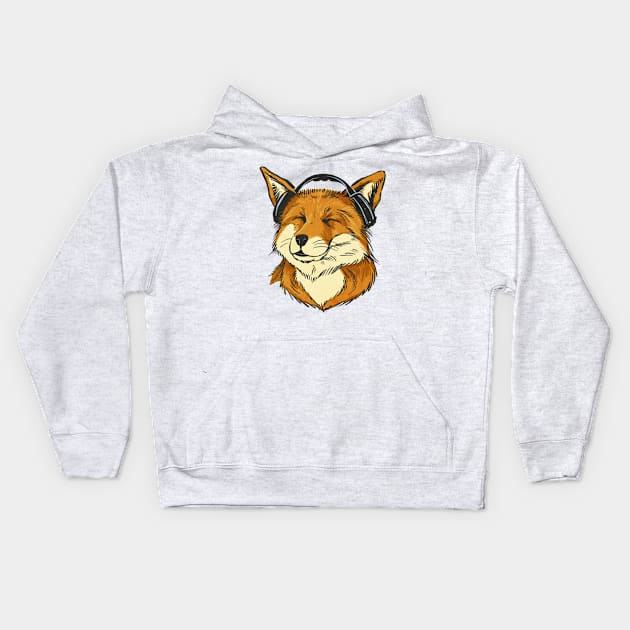 Fox listening to Music Kids Hoodie by Digital-Zoo